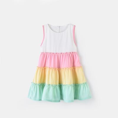 China Dry cleaning 2021 summer custom princess color simple loose casual dress shrink to stitch quilting vest girls dress for sale