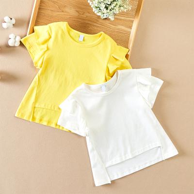 China Breathable girls' multi-layer short-sleeved T-shirt, cotton comfortable casual tops, irregular short-sleeved tops for sale