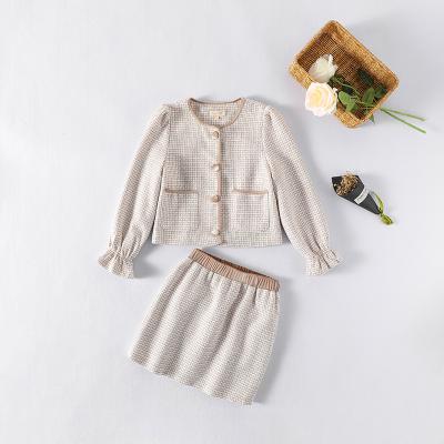 China Autumn New Style Preppy Wool Skirt Short Two-piece Suit Jacket Cloth Girls Suit for sale