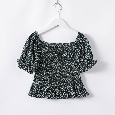 China Girls Summer Casual Printing Anti-Shrink Chiffon Foldable Short Blouse for sale