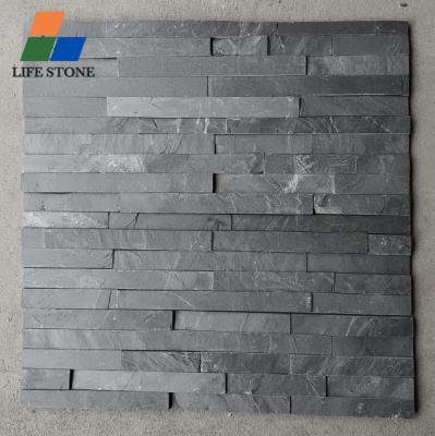 China Black Dark Gray Slate Veneer 15x60cm Foshan Natural Stone Panel Cladding Decoration Exterior Wall Material for sale