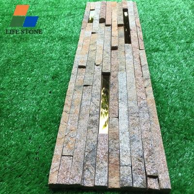 China Rustic Quartz Culture Stone And Stainless Steel Mix Mosaic for sale