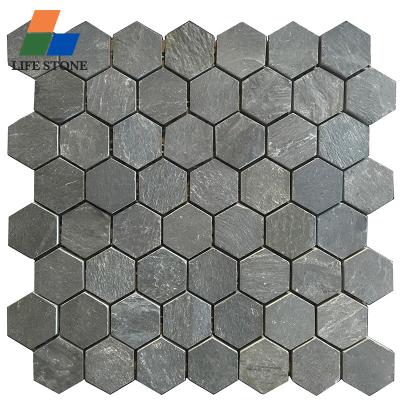 China Parquet Gray Black Slate Mosaic Natural Stone Mosaic Slab for Garden Decoration for sale