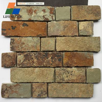 China Hot Selling Natural Rustic Parquet Slate Mosaic Slab for sale