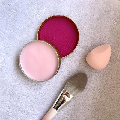 China Custom Logo Beauty Sponge Blender Custom Logo Stickers And Makeup Brush Cleaner Soap With Silicone Pad for sale