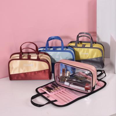 China Hot Durable 2 in 1 Portable PU Cosmetic Bags Durable Pink Blue Makeup Bags Hand Women Pouch for sale