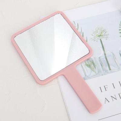 China Unique Handheld Mirror Cosmetics Private Label Pink Black Lighted Girl's Bag Travel Hand Makeup Mirror Custom Square for sale