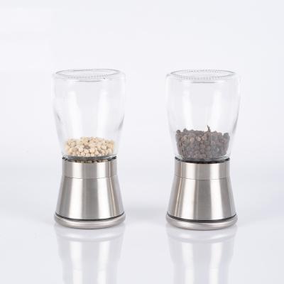 China Viable Manual Stainless Steel Grinder Salt Crusher Black Pepper Mill Rose Rock Salt Glass Grinder for sale