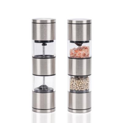 China Durable manual stainless steel quick pepper grinder with double head rose salt and black pepper for sale