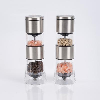 China Stainless Steel Pepper Grinder Viable Acrylic Double - End Manual Grinder Restaurant Seasoning Grinder Bottle Quick for sale