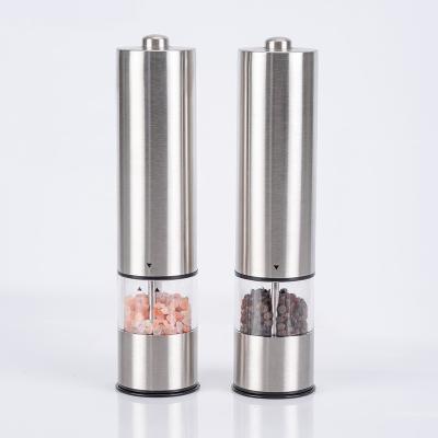 China Viable electric pepper mill stainless steel spice grinder/pepper crusher/set /4XAA battery operated salt and pepper grinder for sale