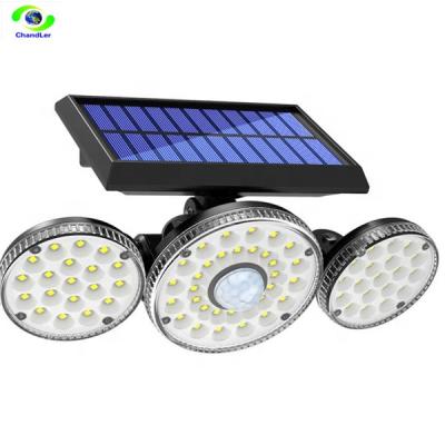 China Solar Garden SUPPLIER LED Lamp Three Head Solar Light Sensor Floodlight Waterproof Adjustable for sale