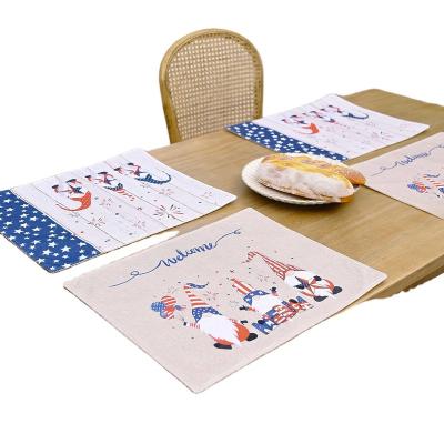 China Patriotic 4th of July Independence Day Cotton Canvas Gnome Place Mats with Americana Stars for Dinner Kitchen Decor for sale