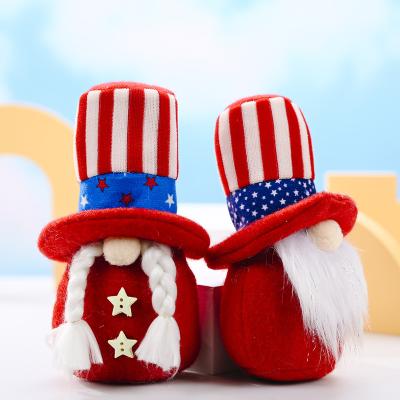 China Patriotic Gnome Round Hat 4th of July Stars Stripes Plush Gnomes Decorate Swedish Patriotic Elf Gnome Doll for Veterana Memorial Day Gift for sale