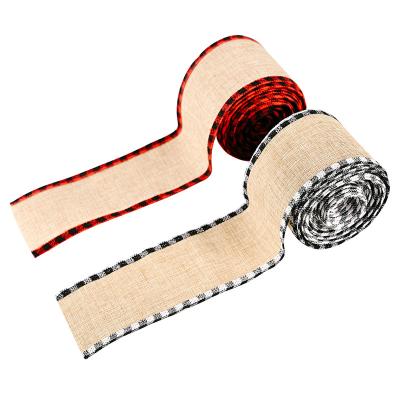 China Christmas Home Edge Ribbon Buffalo Cable Plaid Fabric Craft Ribbons For Christmas Wedding Bow Craft Making for sale