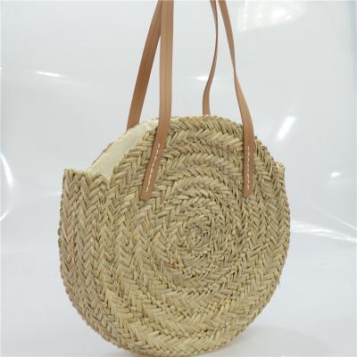 China New Round Water Bag Fashion Handbag Travel Vacation Straw Bag Handwoven Leather Handle Handbag for sale