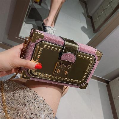 China 2019 new fashion new fashion rivet lock square bag small square personality wild chain shoulder bag tide for sale