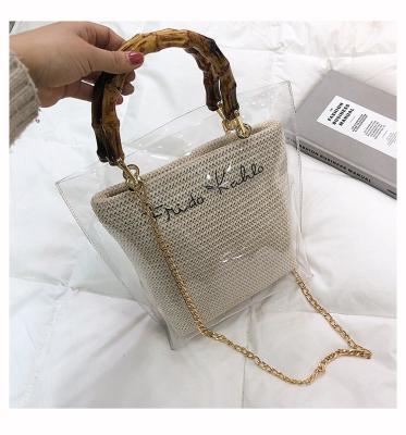 China New Laser Holiday Portable Jelly Bamboo Two Piece Transparent Bag Sequin Transparent Lady Bags Messenger Bag for sale