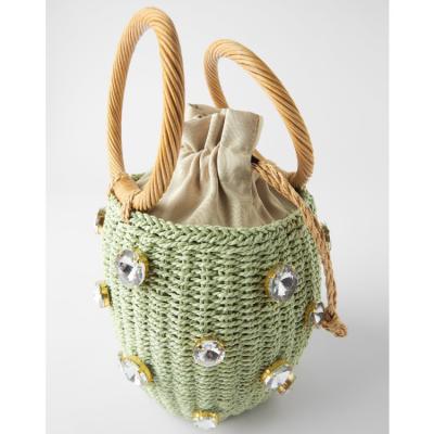 China 2020 New Holiday Gem Straw Bag One Round Shoulder Ladies Hand Bucket Fashion Pure Hand - Woven Rattan Bag for sale