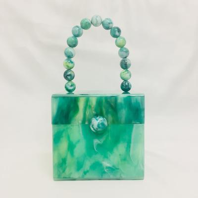 China INS Wind Cloud Acrylic Bead Handle Acrylic Square Box Handbag Purse Evening Clutch Bag for sale