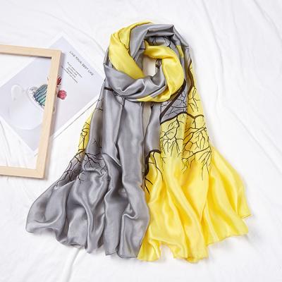 China 2020 New Long Silk Scarves Women's Long Satin Tourism Beach Towel Shawl Silk Printing Soft Medium Long for sale