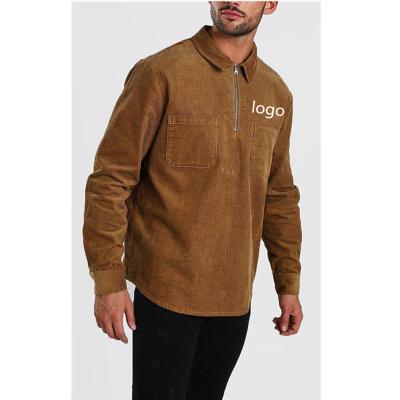 China Sustainable Long sleeve stylish custom logo wholesale corduroy shirts for men top slim latest fashion designs 2020 casual shirts for men for sale