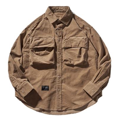 China Breathable Spring and Autumn Loose Leisure  Corduroy Jacket Men's Retro Tooling Long Sleeve Shirt for sale