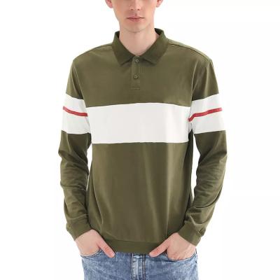 China Breathable Wholesale Office Top Color Block 100% cotton stripe fabric casual polo Long Sleeves shirts for men for sale