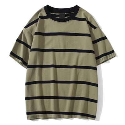 China Breathable High Street Basic Style Cargo Tops Unisex Streetwear Color Block Print Striped Men T Shirt for sale