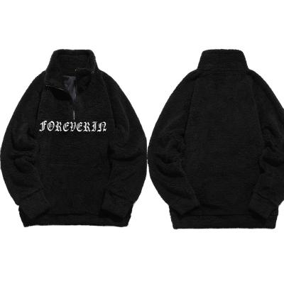 China Breathable High quality teddy coat fashion designer streetwear quarter zipper black thick custom embroidered polar fleece men's hoodies for sale