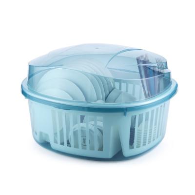 China Sustainable Kitchen Cutlery Dishes Storage Box Plastic Drain Rack Cupboard With Lid for sale