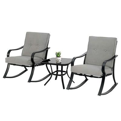 China Outdoor Cheap Outdoor Rattan All Weather Furniture Rattan Rocking Chair Garden Bistros Set for sale