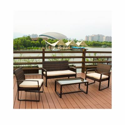 China Hot Sale Eco-Friendly Patio 4 Piece Wicker Conversation Set Outdoor Furniture Fashion Rattan Chair Sets With Table for sale