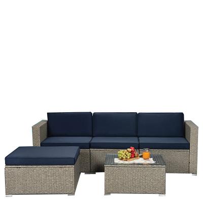 China Outdoor Furniture Wholesale Weather Outside Patio Furniture Sectional Wicker 5-Piece Sofa Set Cushioned Deep Seats For Backyard for sale