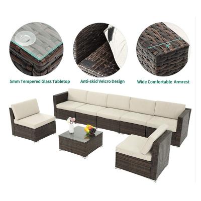 China Amazon Outdoor Wicker Rattan Weather Furniture Sofa Sets Patio Leisure Sectional Sofa Set with Table for Yard for sale