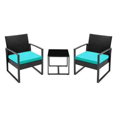 China Modern Hot Selling Leisure Dining Outdoor Wicker Rattan Table Chair Patio Chair Table Black Leisure Set Garden Set Sofa Set for sale