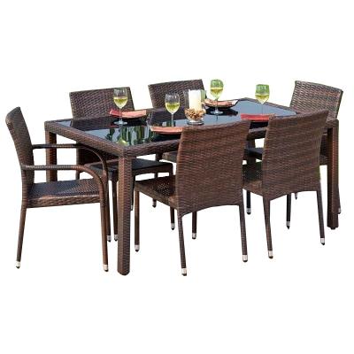 China Wholesale Eco-Friendly Rattan Wicker Dining Table Set Outdoor Patio Table And Simple Chairs Garden Leisure Furniture Set For Yard for sale