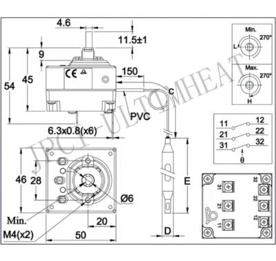 China JPCI Commercial Type 8C 3 Post Temperature Control Capillary Thermostats for sale