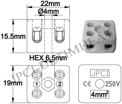 China Type BV 4 mm2 glazed ceramic connection blocks. Nickel plated connectors. BV for sale