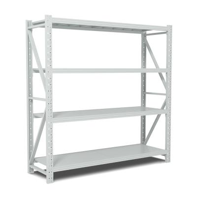 China Corrosion Protection Easy To Assemble Longspan Rivet Shelving Shelf Racking System Medium Shelf for sale