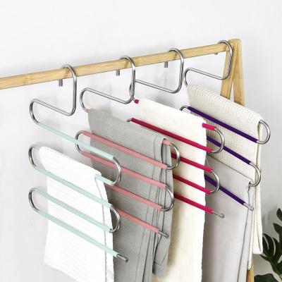 China Modern S-Type Multifunctional Stainless Steel Thickened 8mm Wardrobe Pants Storage Clip Magic Pants Racks for sale