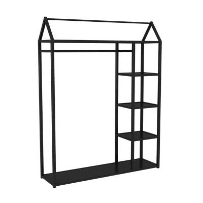 China OEM+ODM+Wholesale Nordic Creative Style Black Metal Floor Floor Clothing Shop Clothing Store Display Rack Multifunctional Storage Rack for sale