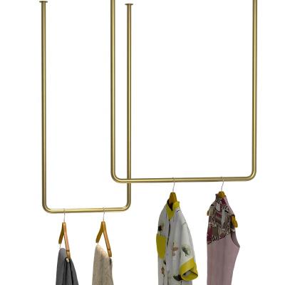 China Classic Single Wrought Iron Gold Clothing Rack Clothing Store Display Rack Ceiling Wall Hanger Wall Hanging Hanger for sale