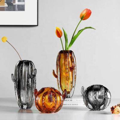 China Light Nordic Modern Luxury Creative Cactus Vase Glass Ornaments for sale