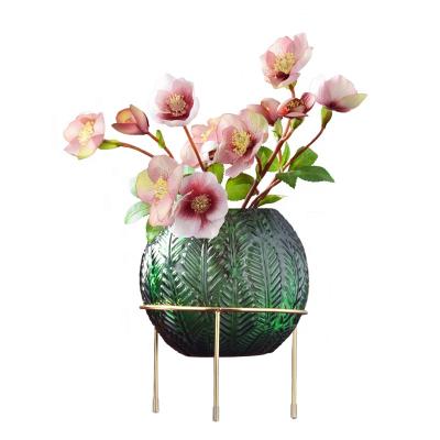 China Iron Modern Creative Luxury Stand Light Living Room Spherical Transparent Glass Vase for sale