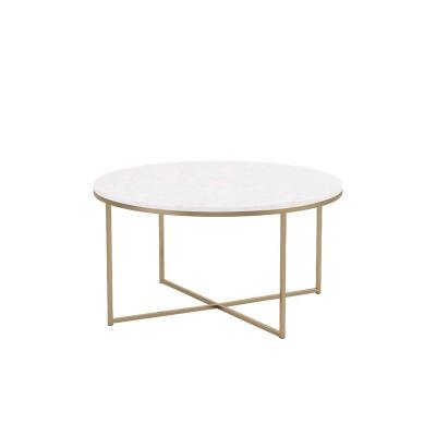 China Luxury Easy Clean Light Metal Frame Round Wooden Coffee Table For Living Room for sale