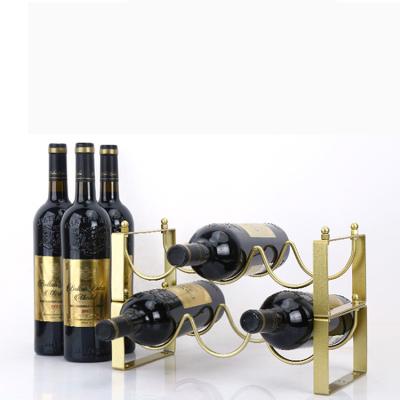 China Fashion Design Wave Iron Stainless Steel Workable Table Top Layered Wine Rack For Wine Storage Organizer for sale