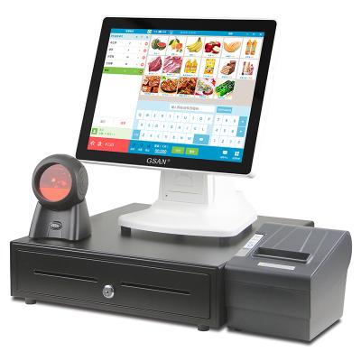 China Genuine GSAN 15 Inch Windows7 Flat Touch Screen All In One Cash Register Terminal / POS / POS System 32G / 64G / 128G SSD for sale