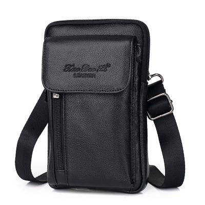 China Wholesale Custom Vintage Logo Order Foreign Trade Cowhide Leather Cross - Body Bag Cell Phone Bag Waist Bag Passport ID Package for sale