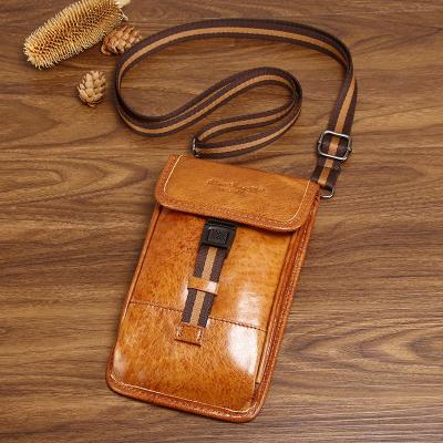 China Wholesale Custom Vintage Logo Order Foreign Trade Cowhide Leather Cross - Body Bag Mobile Phone Bag Waist Pack Fanny Pack for sale